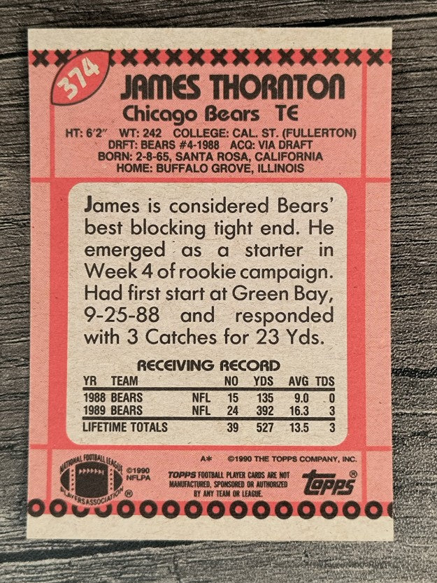 1990 Topps Disclaimer Back #374 James Thornton