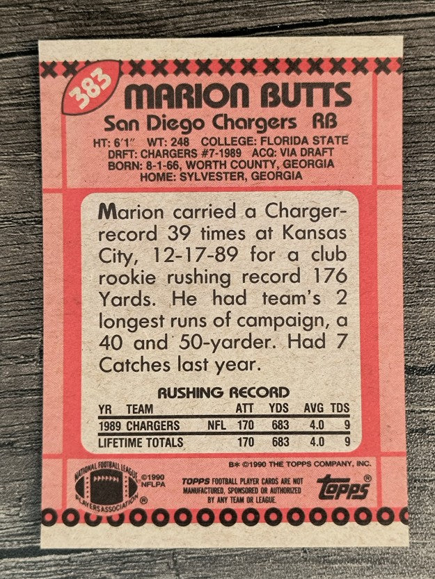 1990 Topps Disclaimer Back #383 Marion Butts