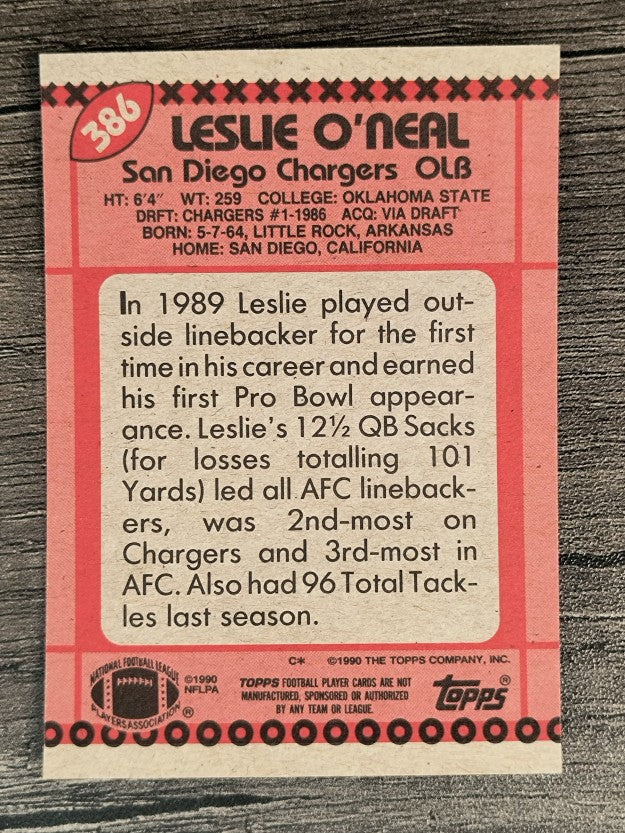 1990 Topps Disclaimer Back #386 Leslie O'Neal