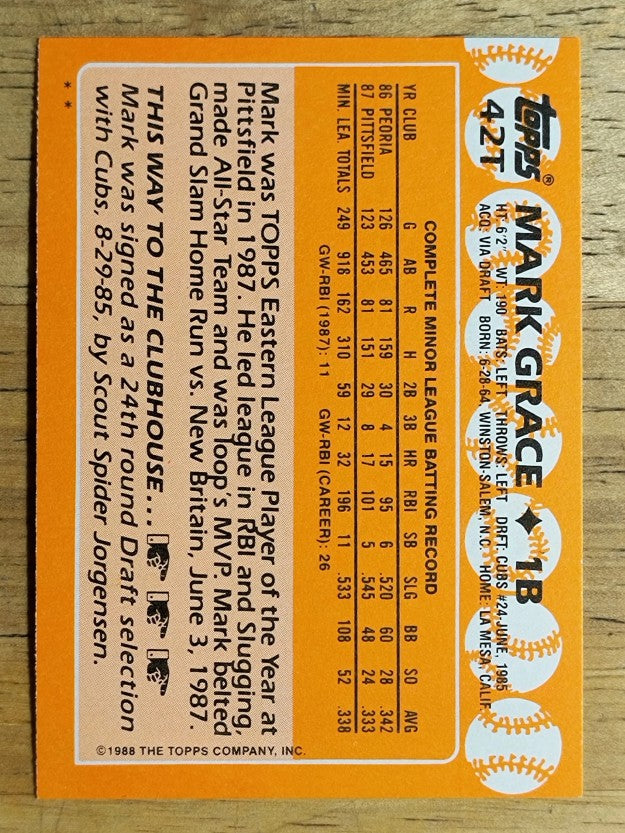 1988 Topps Traded #42T Mark Grace XRC