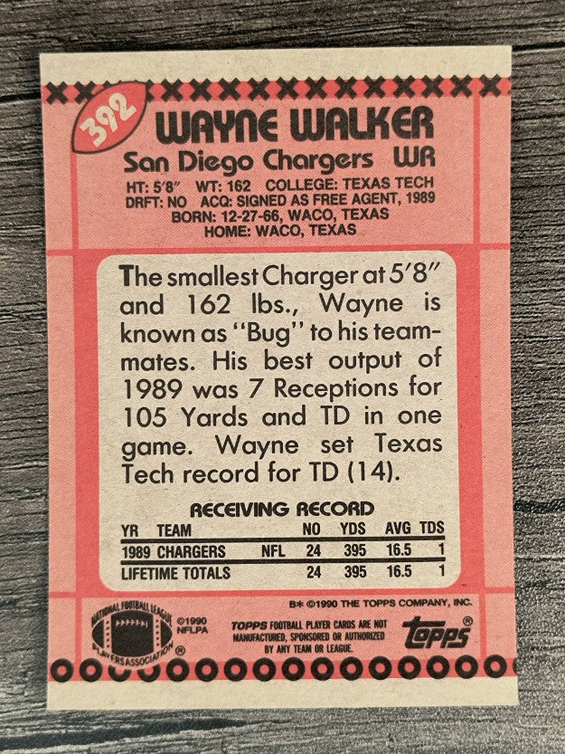 1990 Topps Disclaimer Back #392 Wayne Walker