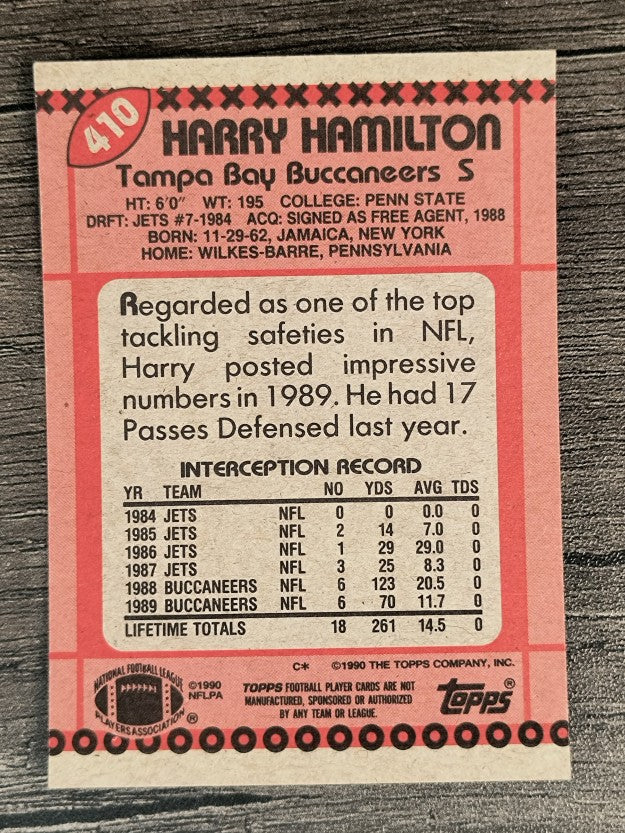 1990 Topps Disclaimer Back #410 Harry Hamilton