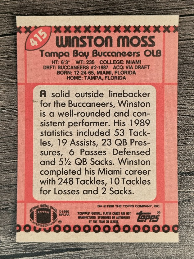 1990 Topps Disclaimer Back #415 Winston Moss RC