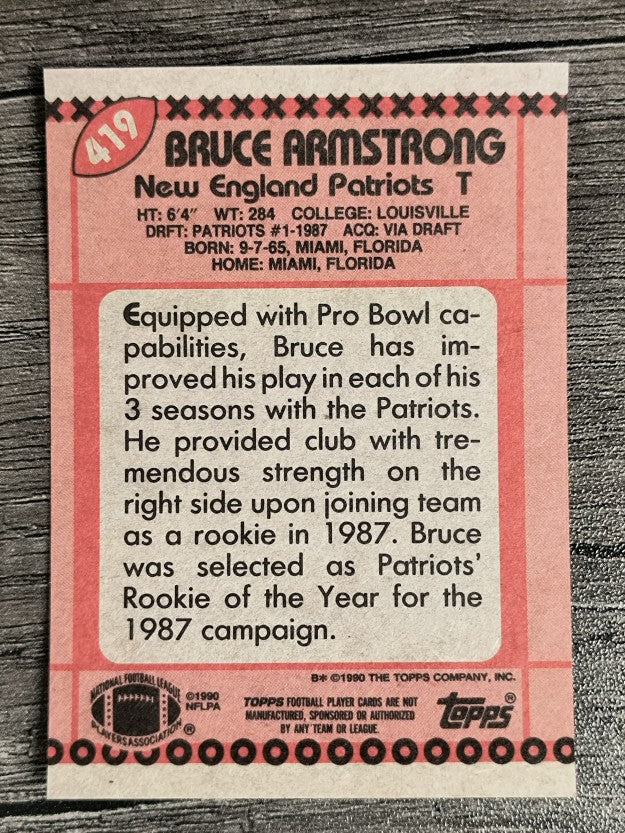 1990 Topps Disclaimer Back #419 Bruce Armstrong