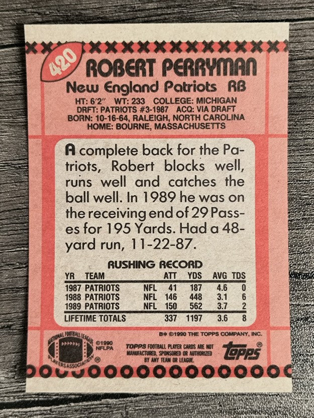 1990 Topps Disclaimer Back #420 Robert Perryman
