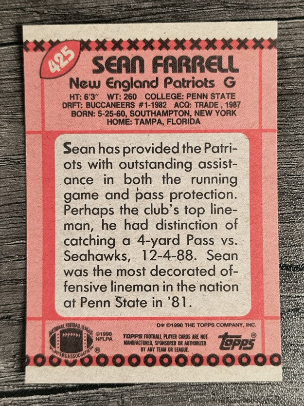 1990 Topps Disclaimer Back #425 Sean Farrell