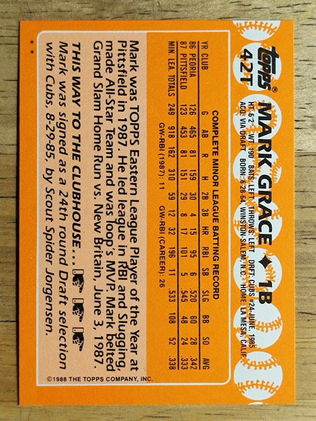 1988 Topps Traded #42T Mark Grace XRC