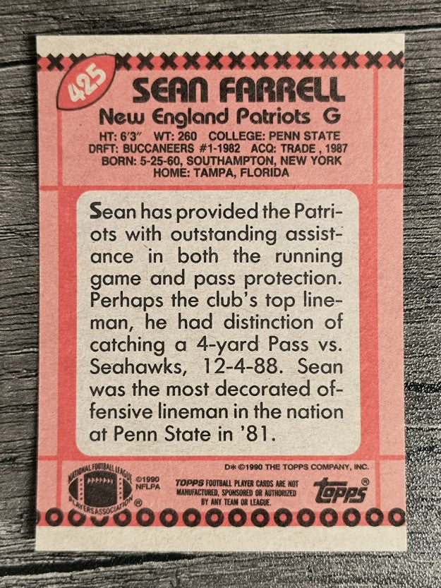 1990 Topps Disclaimer Back #425 Sean Farrell