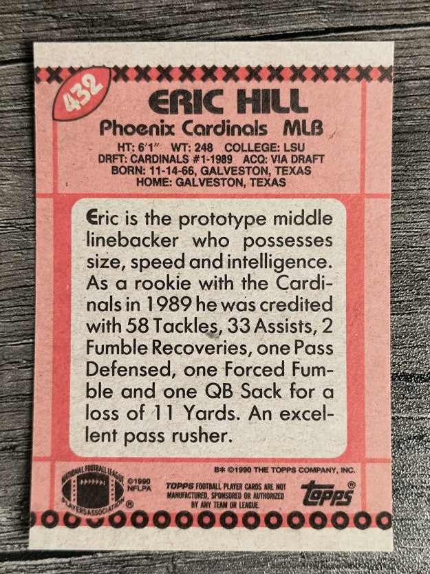 1990 Topps Disclaimer Back #432 Eric Hill