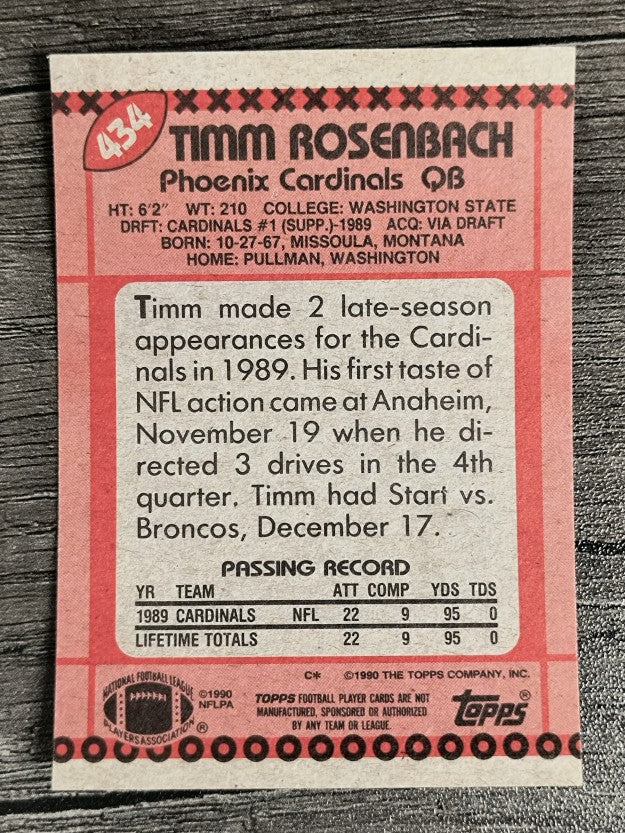 1990 Topps Disclaimer Back #434 Timm Rosenbach