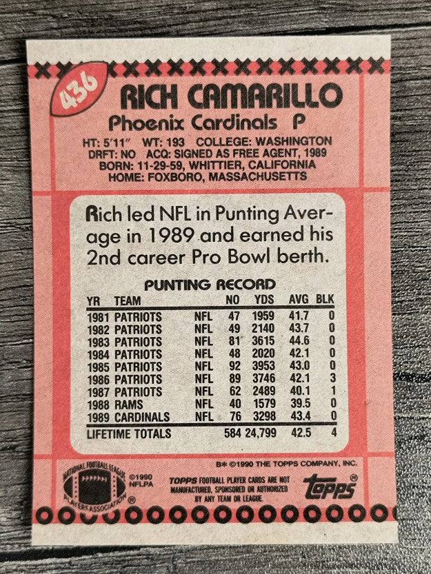 1990 Topps Disclaimer Back #436 Rich Camarillo