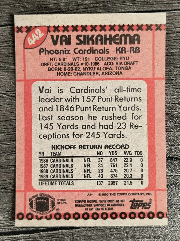 1990 Topps Disclaimer Back #442 Vai Sikahema
