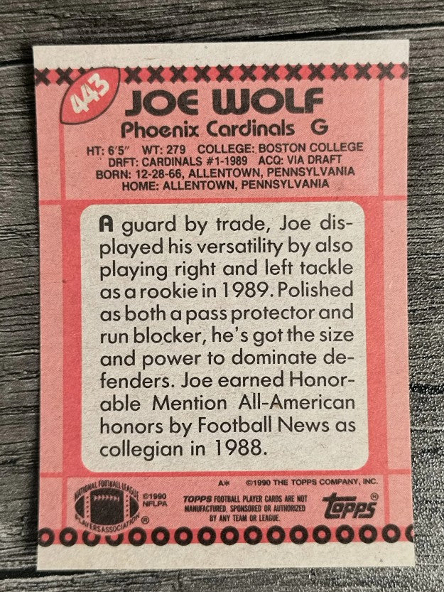 1990 Topps Disclaimer Back #443 Joe Wolf