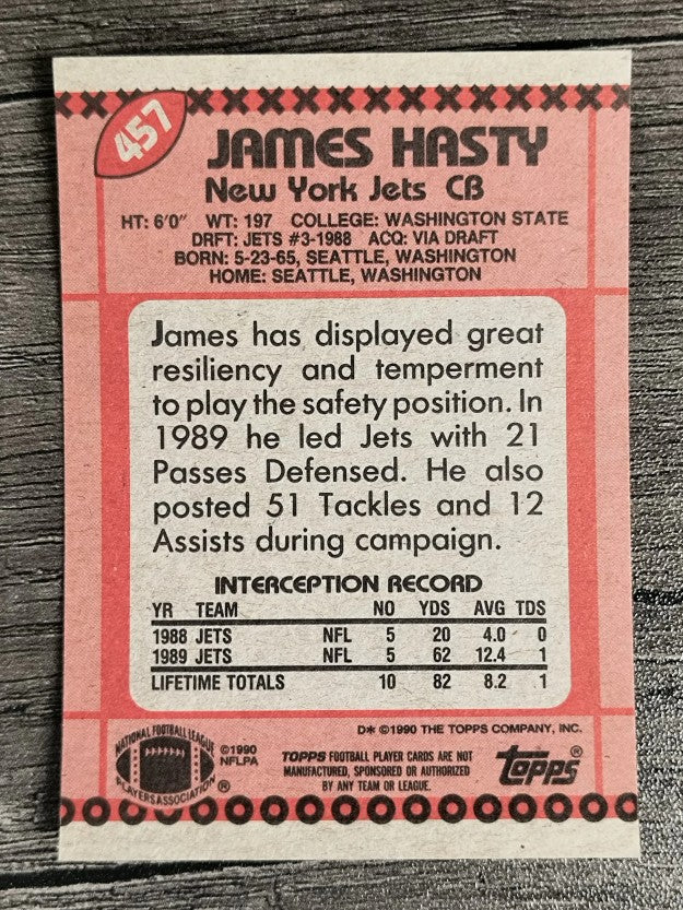1990 Topps Disclaimer Back #457 James Hasty