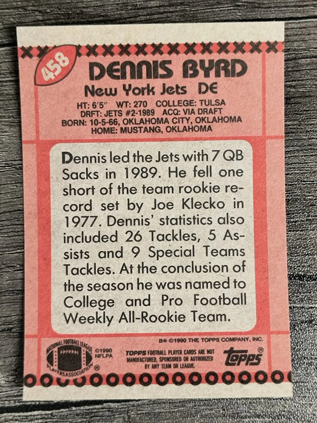 1990 Topps Disclaimer Back #458 Dennis Byrd RC