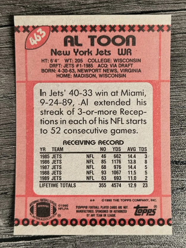 1990 Topps Disclaimer Back #463 Al Toon