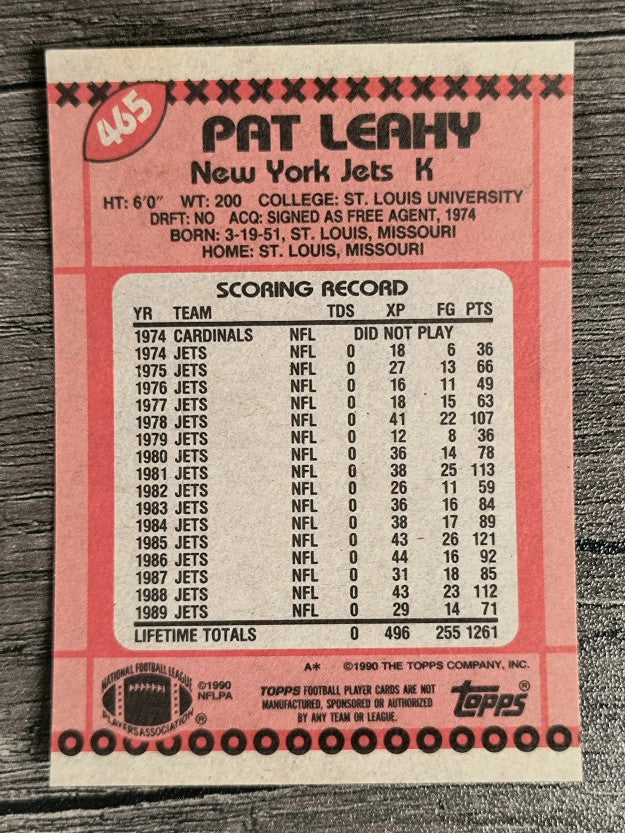 1990 Topps Disclaimer Back #465 Pat Leahy