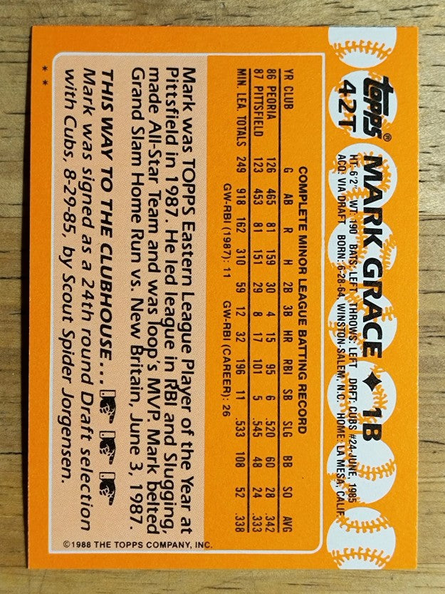1988 Topps Traded #42T Mark Grace XRC