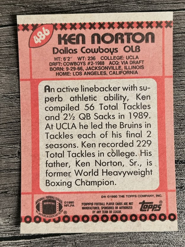 1990 Topps Disclaimer Back #486 Ken Norton RC