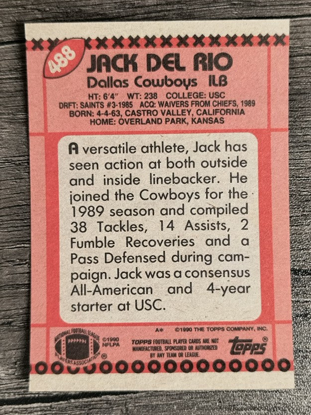 1990 Topps Disclaimer Back #488 Jack Del Rio