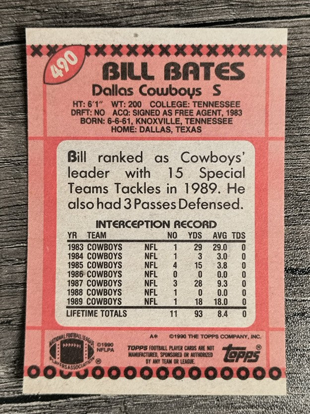 1990 Topps Disclaimer Back #490 Bill Bates
