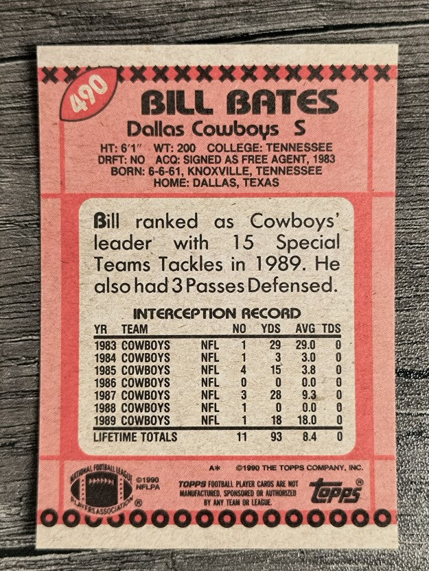 1990 Topps Disclaimer Back #490 Bill Bates