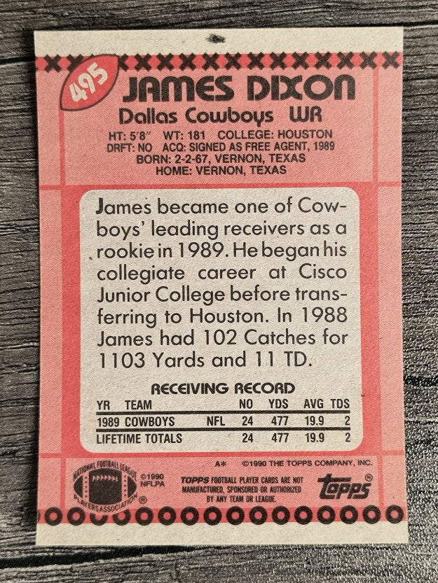 1990 Topps Disclaimer Back #495 James Dixon