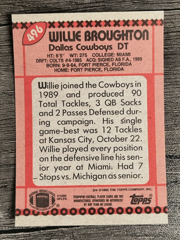 1990 Topps Disclaimer Back #496 Willie Broughton