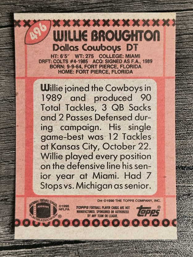 1990 Topps Disclaimer Back #496 Willie Broughton