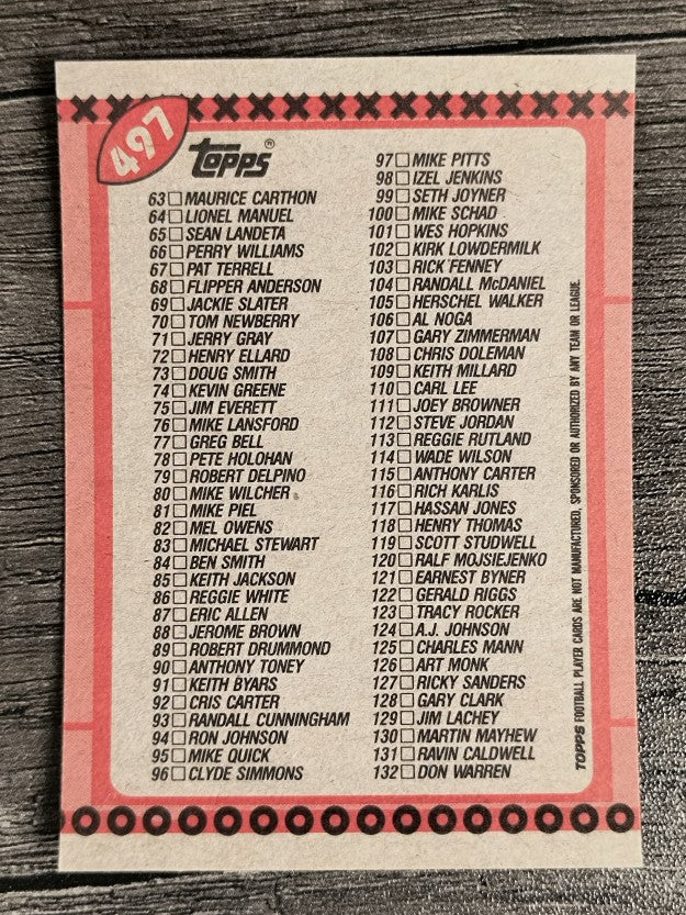 1990 Topps Disclaimer Back #497 Checklist 1-132
