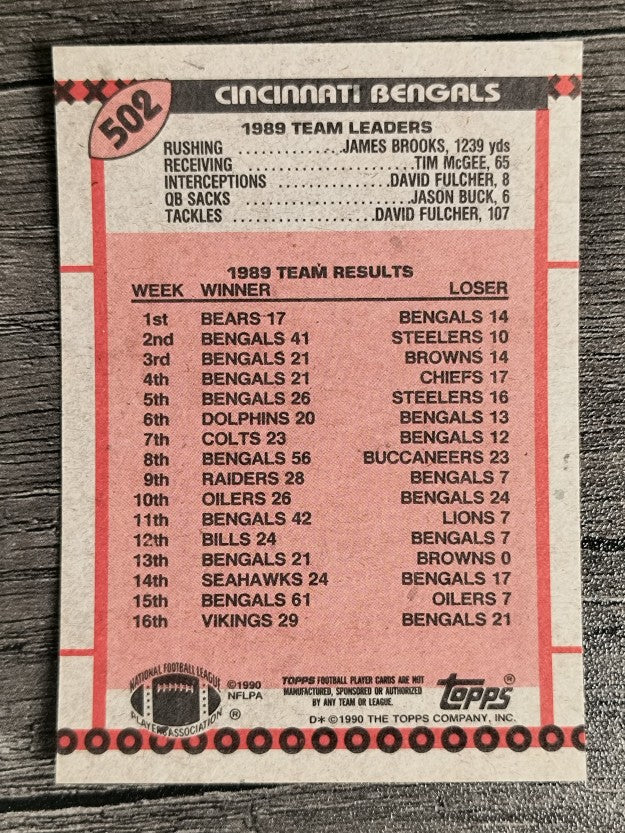 1990 Topps Disclaimer Back #502A Bengals Team/Boomer Esiason