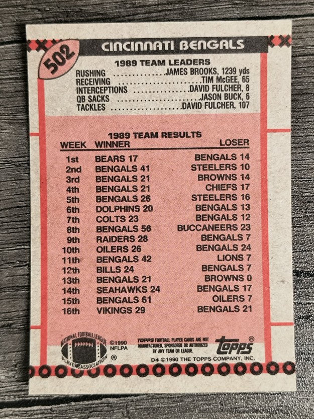 1990 Topps Disclaimer Back #502A Bengals Team/Boomer Esiason