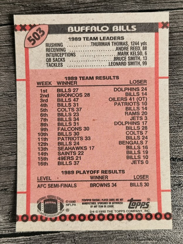 1990 Topps Disclaimer Back #503A Bills Team/Shane Conlan