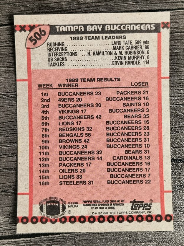 1990 Topps Disclaimer Back #506A Buccaneers Team/Winston Moss