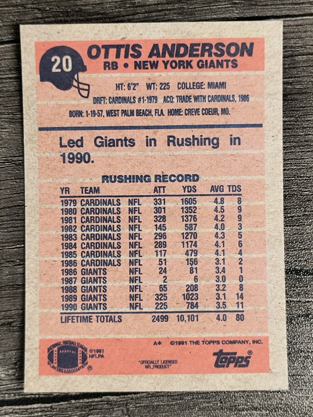 1991 Topps #20 Ottis Anderson