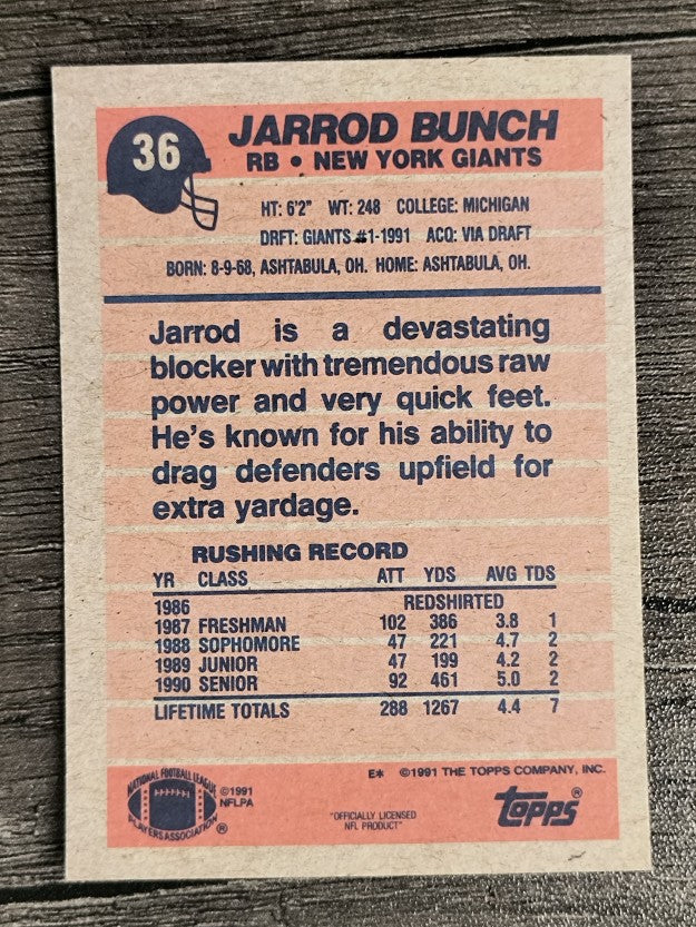 1991 Topps #36 Jarrod Bunch RC