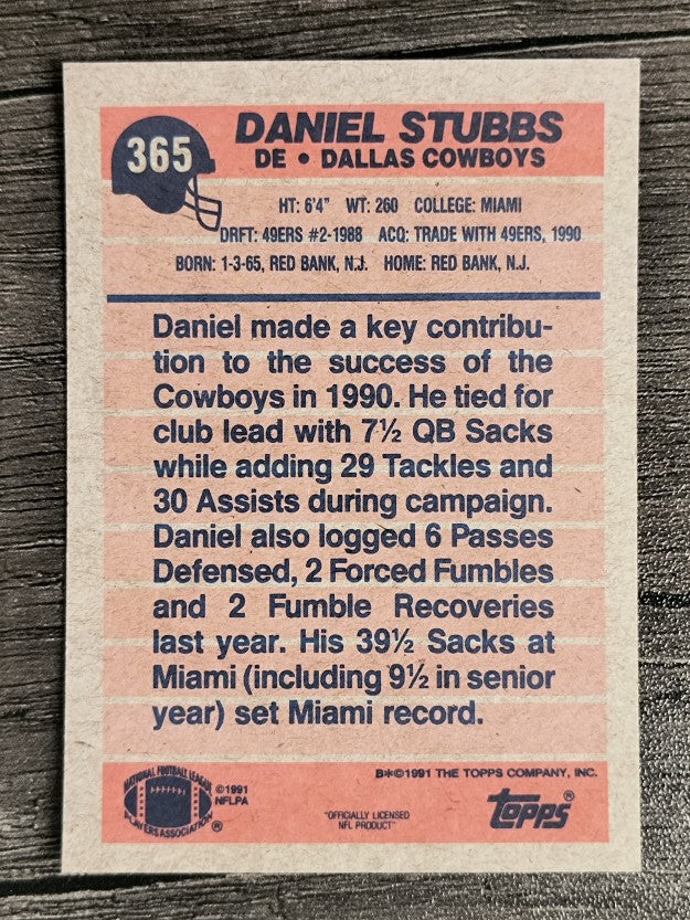 1991 Topps #365 Daniel Stubbs