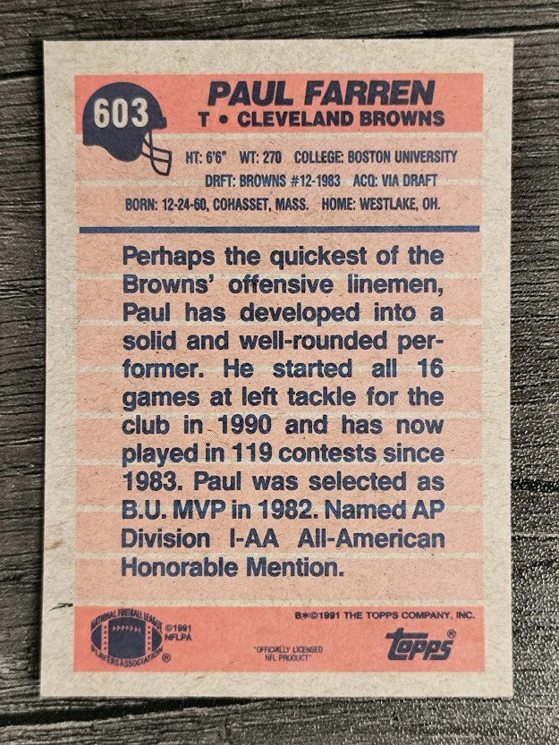 1991 Topps #603 Paul Farren
