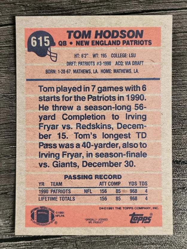 1991 Topps #615 Tommy Hodson