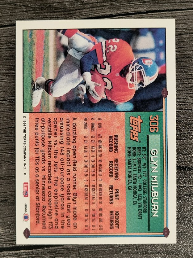 1994 Topps #306 Glyn Milburn