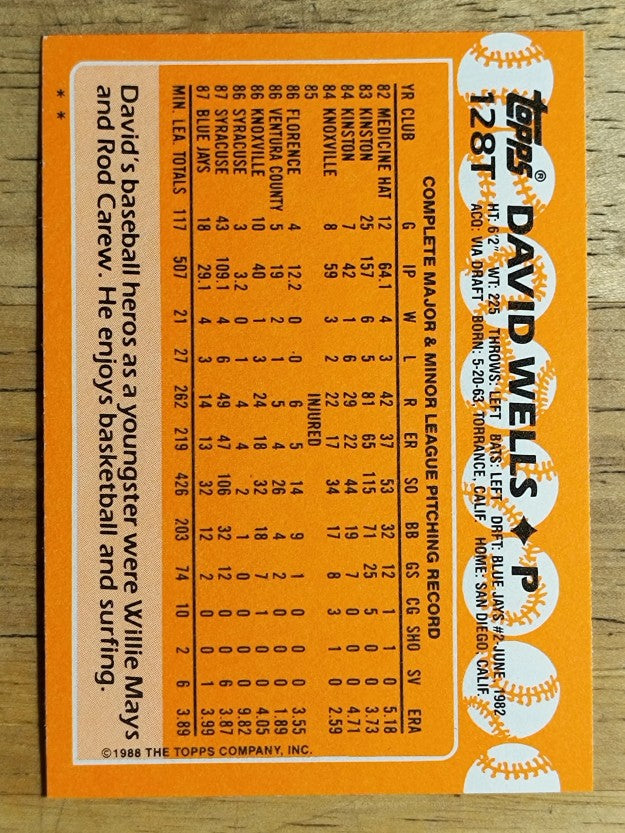 1988 Topps Traded #128T David Wells XRC