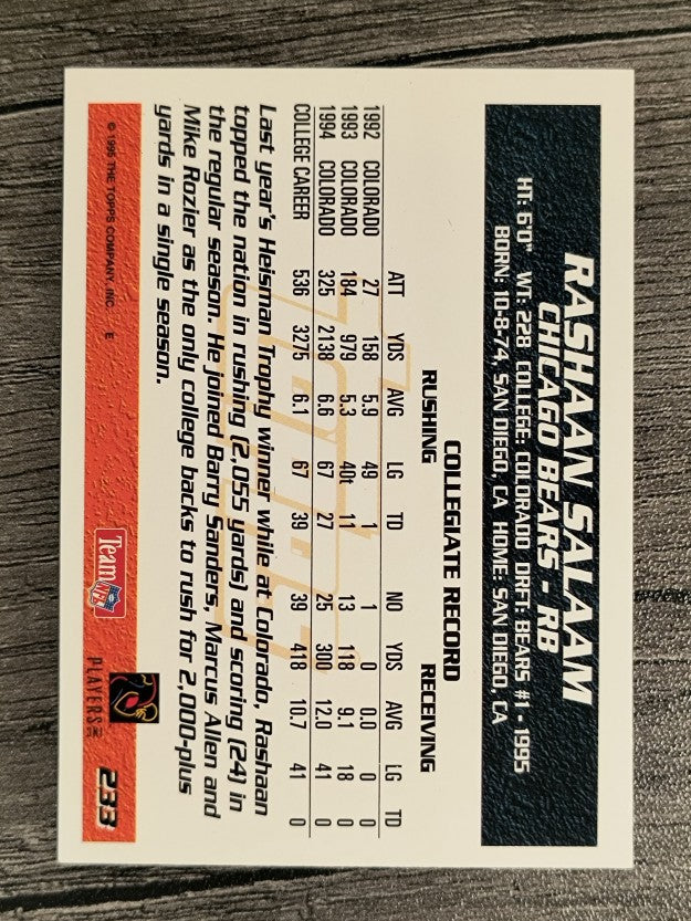 1995 Topps #233 Rashaan Salaam RC