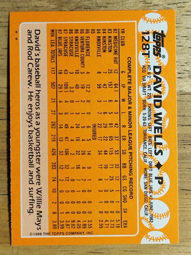 1988 Topps Traded #128T David Wells XRC