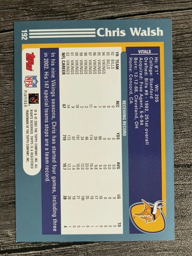 2003 Topps #192 Chris Walsh