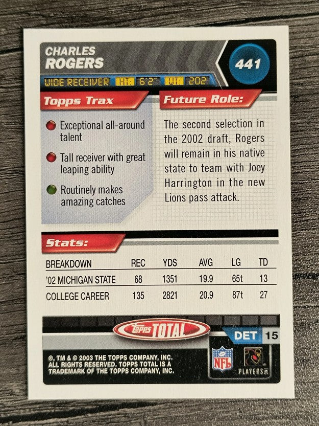 2003 Topps Total #441 Charles Rogers RC
