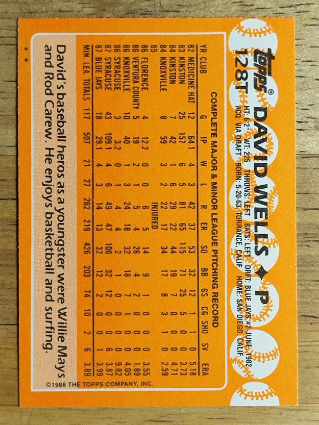 1988 Topps Traded #128T David Wells XRC