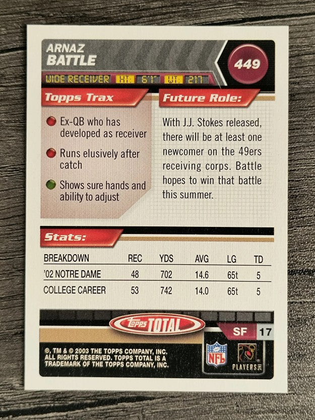 2003 Topps Total #449 Arnaz Battle RC