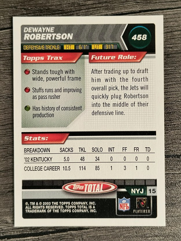 2003 Topps Total #458 DeWayne Robertson RC