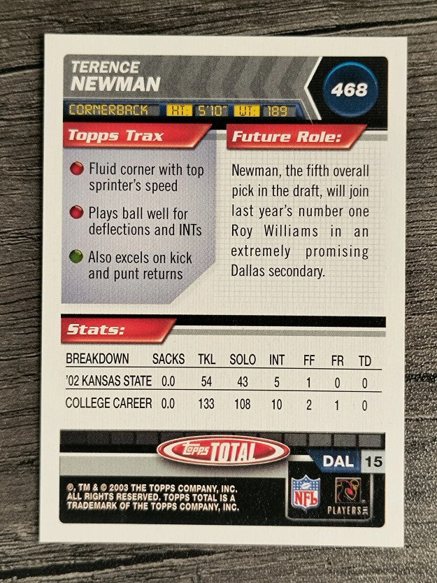 2003 Topps Total #468 Terence Newman RC