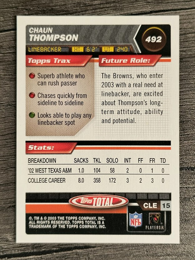 2003 Topps Total #492 Chaun Thompson RC